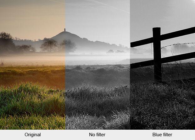 Landscape converted to black and white using a blue filter