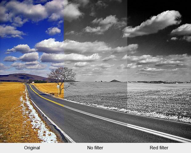 Landscape converted to black and white using a red filter