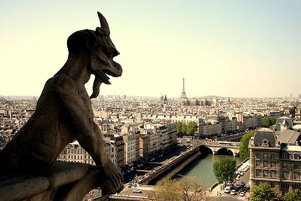 Gargoyle with Eiffel Tower in background