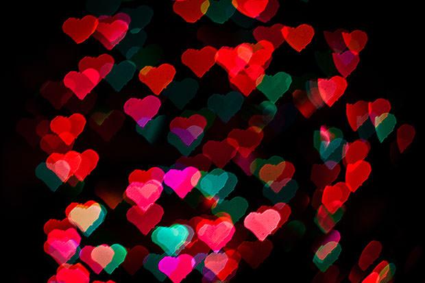 Red and green heart shaped bokeh
