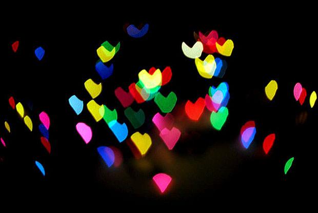 Multi colour heart bokeh shapes