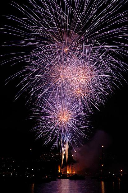 Purple fireworks exploding