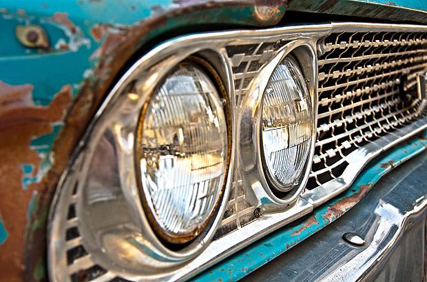 Close up of rusted headlights