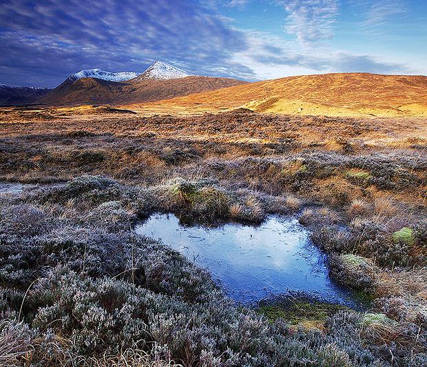 Scottish landscape lit with golden light