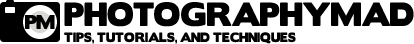 The Photography Mad logo with all colour removed